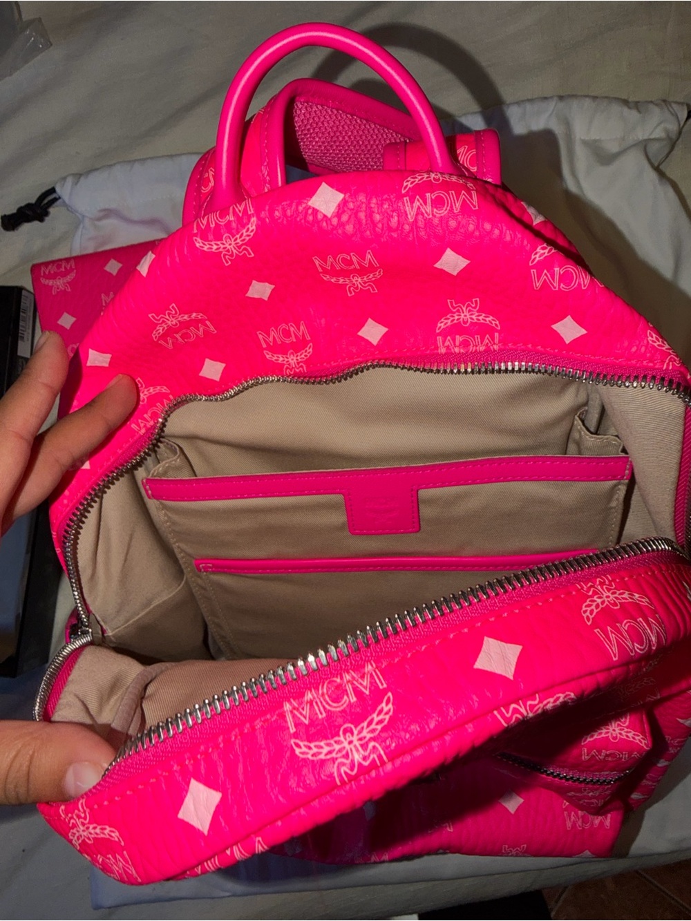 MCM Hot Pink Logo Backpack with Stud Details - Picture 8 of 8